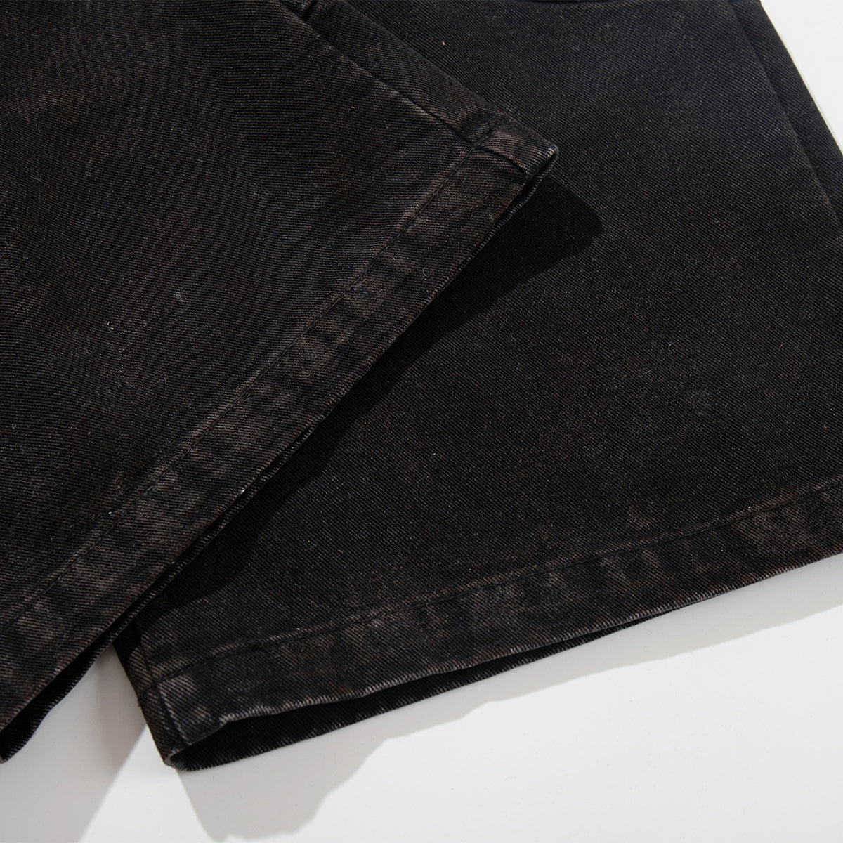 Artistic Brown Fade Geometric Stitching Black Denim Wide Leg Jeans