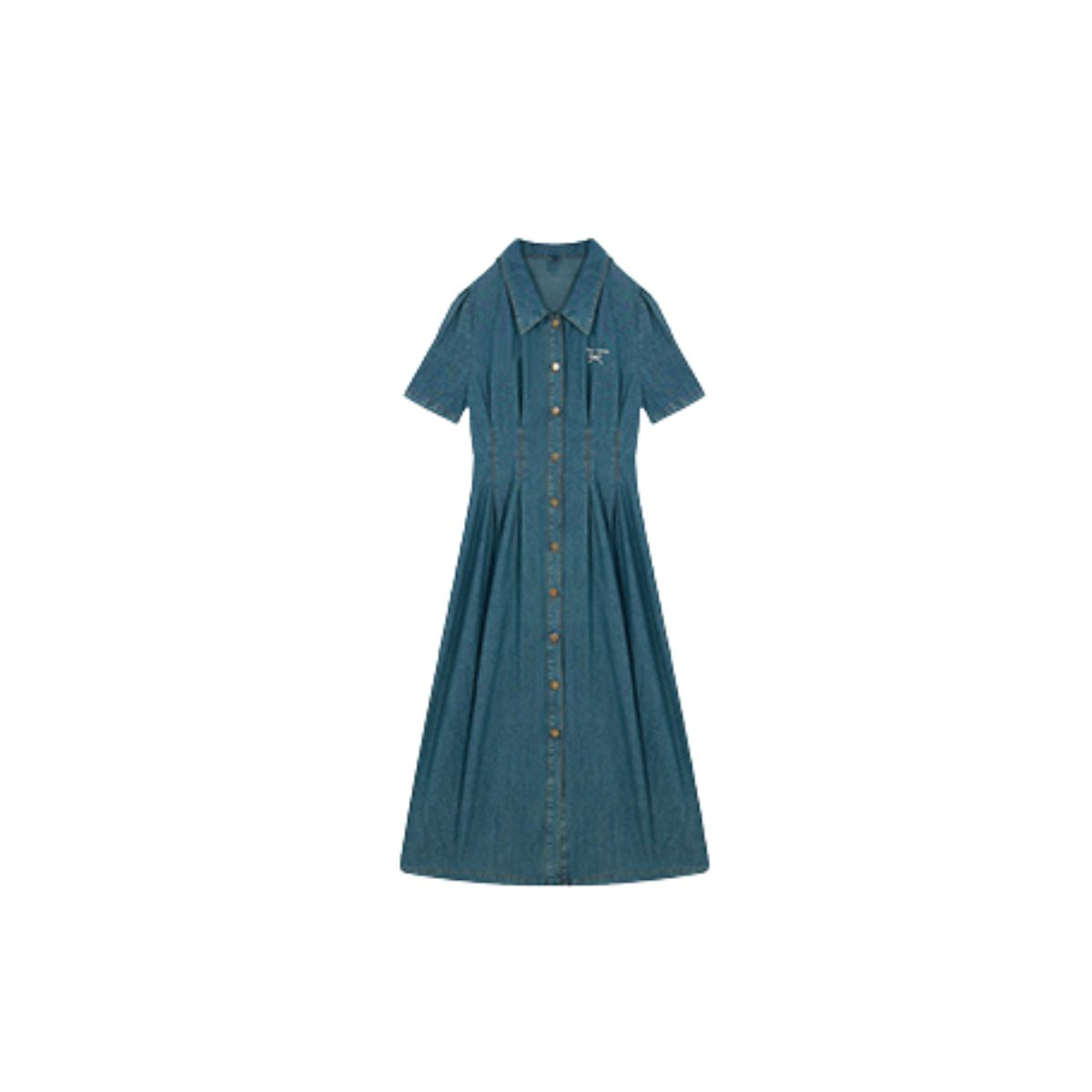 Bow-Embroidered Corset Denim Midi Dress
