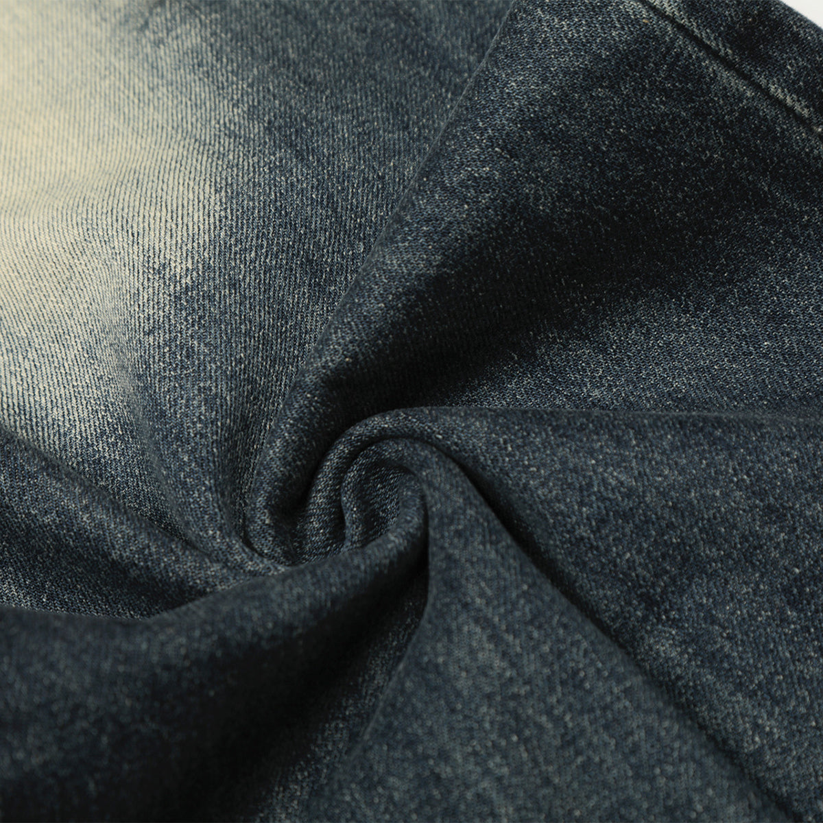 Faded Whisker Detailing Distressed Wide Leg Denim Jeans