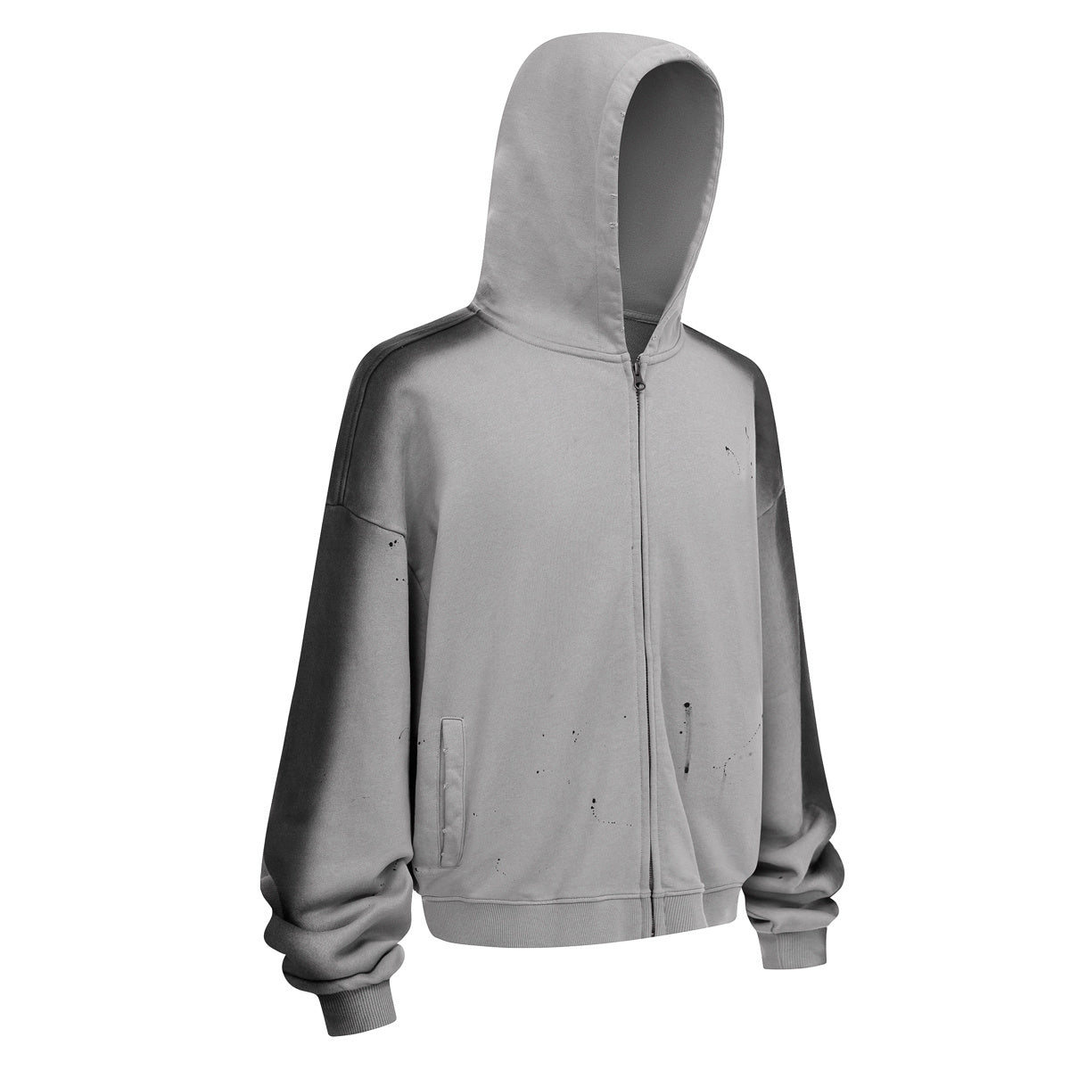 Distressed Paint Splatter Zippered Hoodie