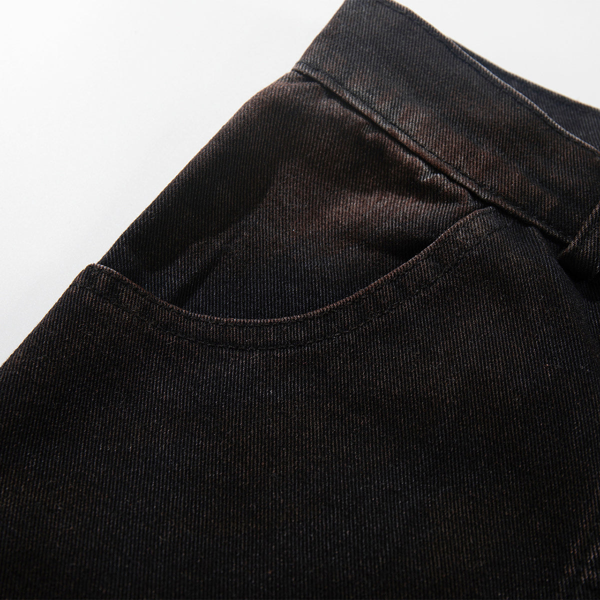 Artistic Brown Fade Geometric Stitching Black Denim Wide Leg Jeans