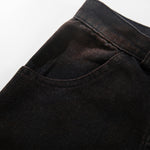 Artistic Brown Fade Geometric Stitching Black Denim Wide Leg Jeans