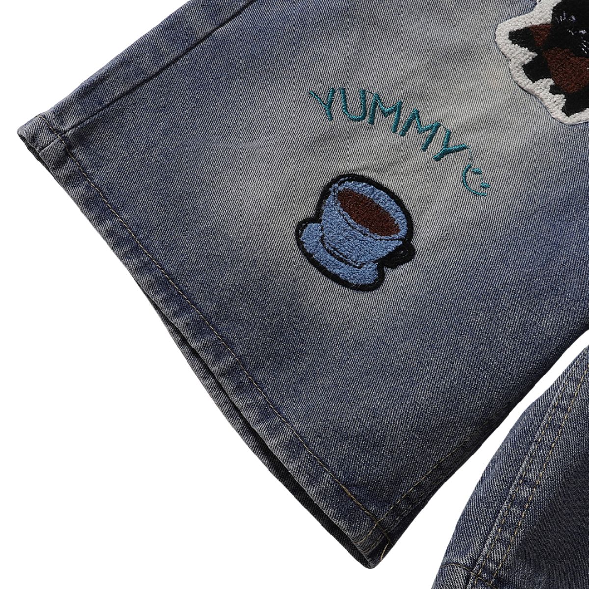 Cartoon Patch Loose Fit Denim Shorts