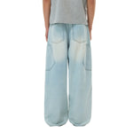 Faded Bleach Geometric-Pocket Baggy Jeans