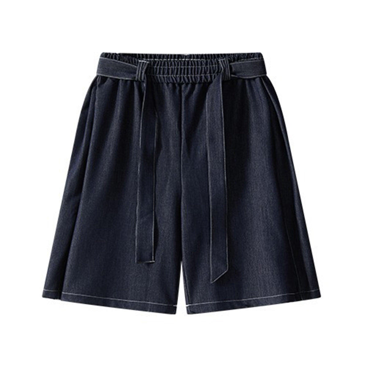 High Waist Tie Belt Relaxed Denim Shorts