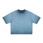 Washed Cotton Boxy Cropped Crew Neck Tee