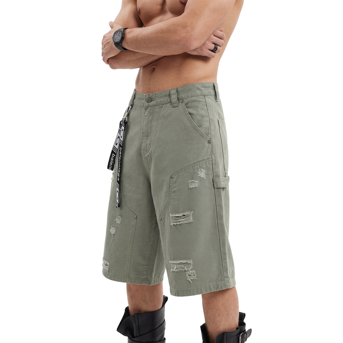 Vintage Washed Distressed Utility Bermuda Shorts