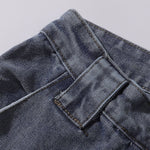 Embroidered Blue Wide Leg Distressed Denim Jeans