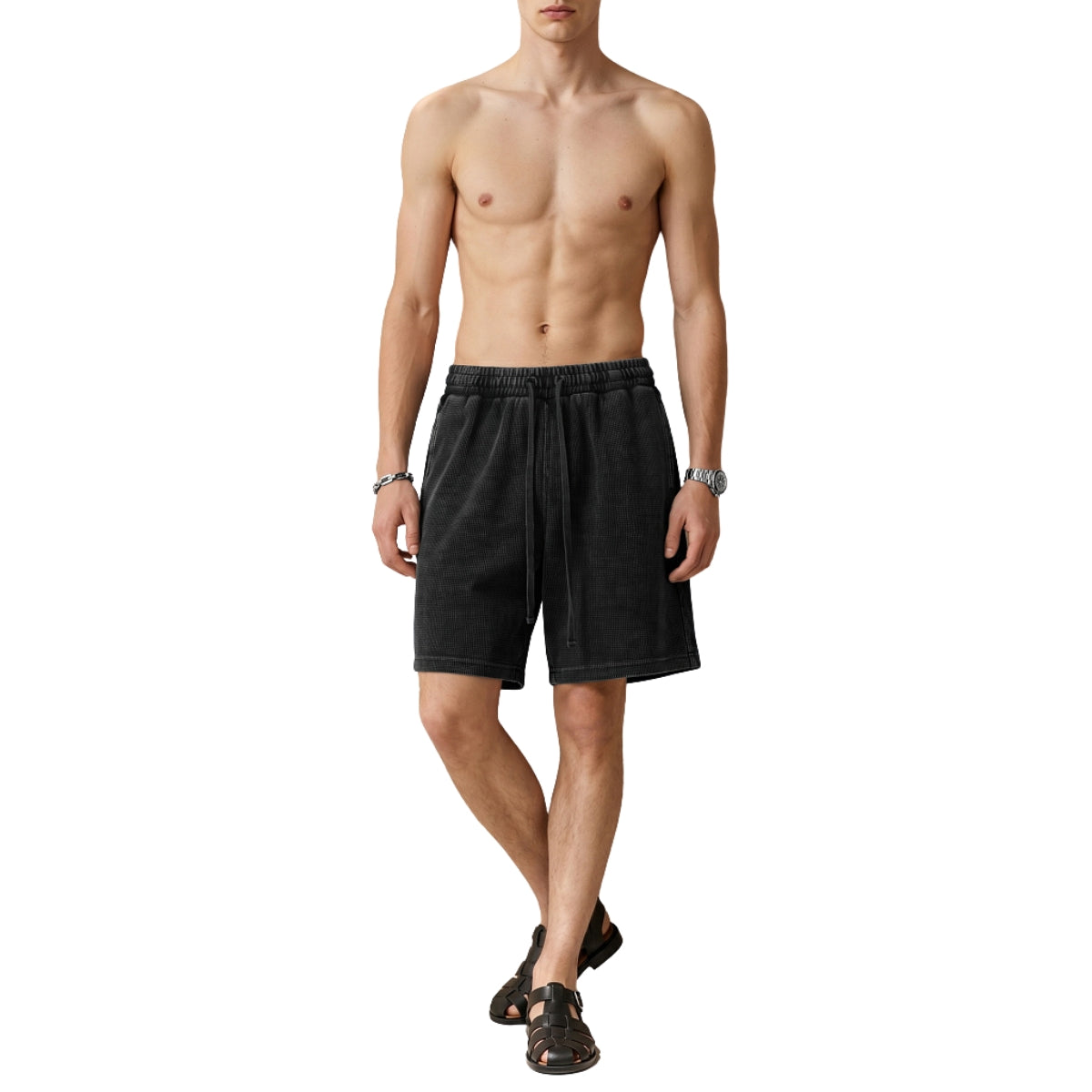 Men’s Vintage Wash Loose Fit Snowflake Waffle Shorts