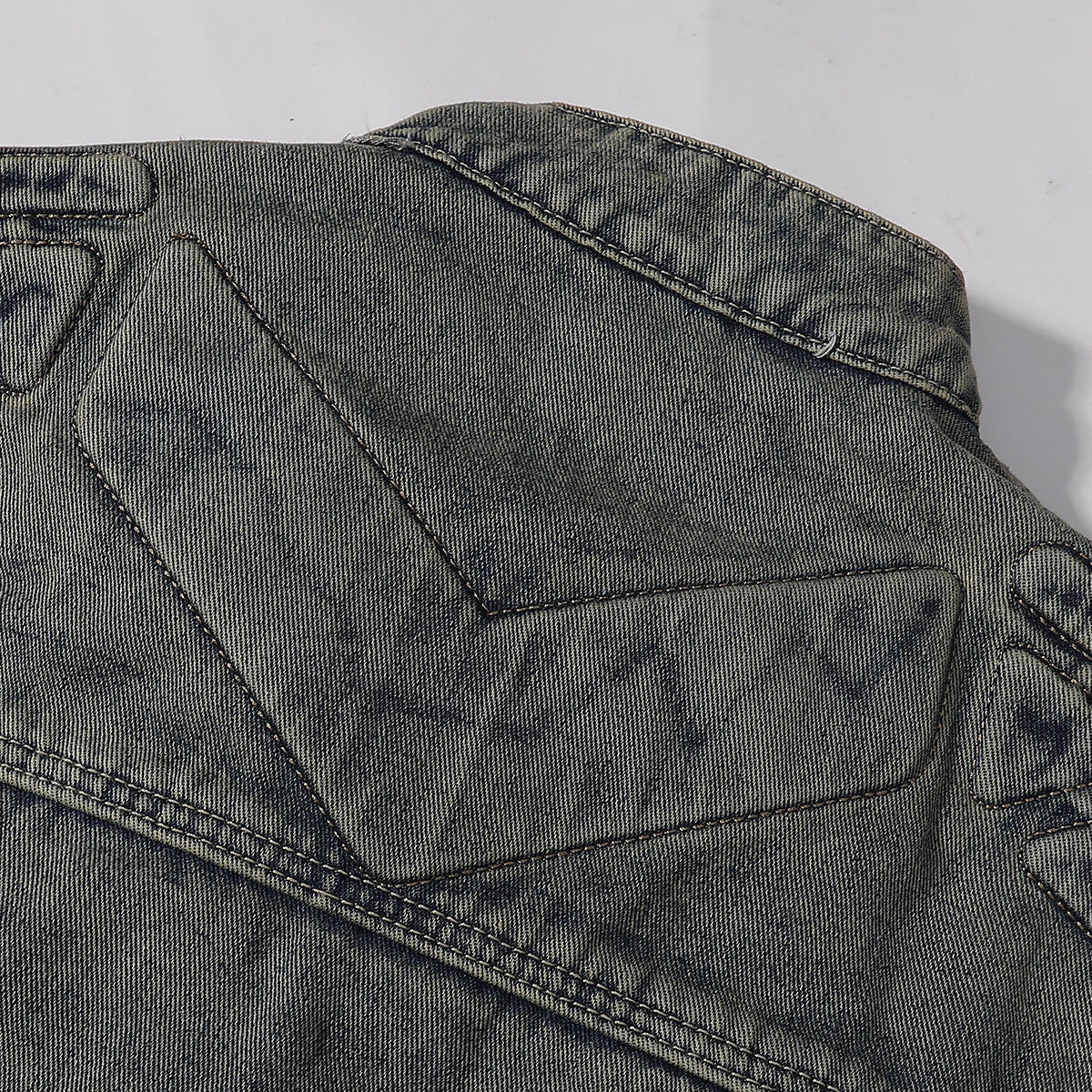 Bold Stitching Distressed Denim Jacket