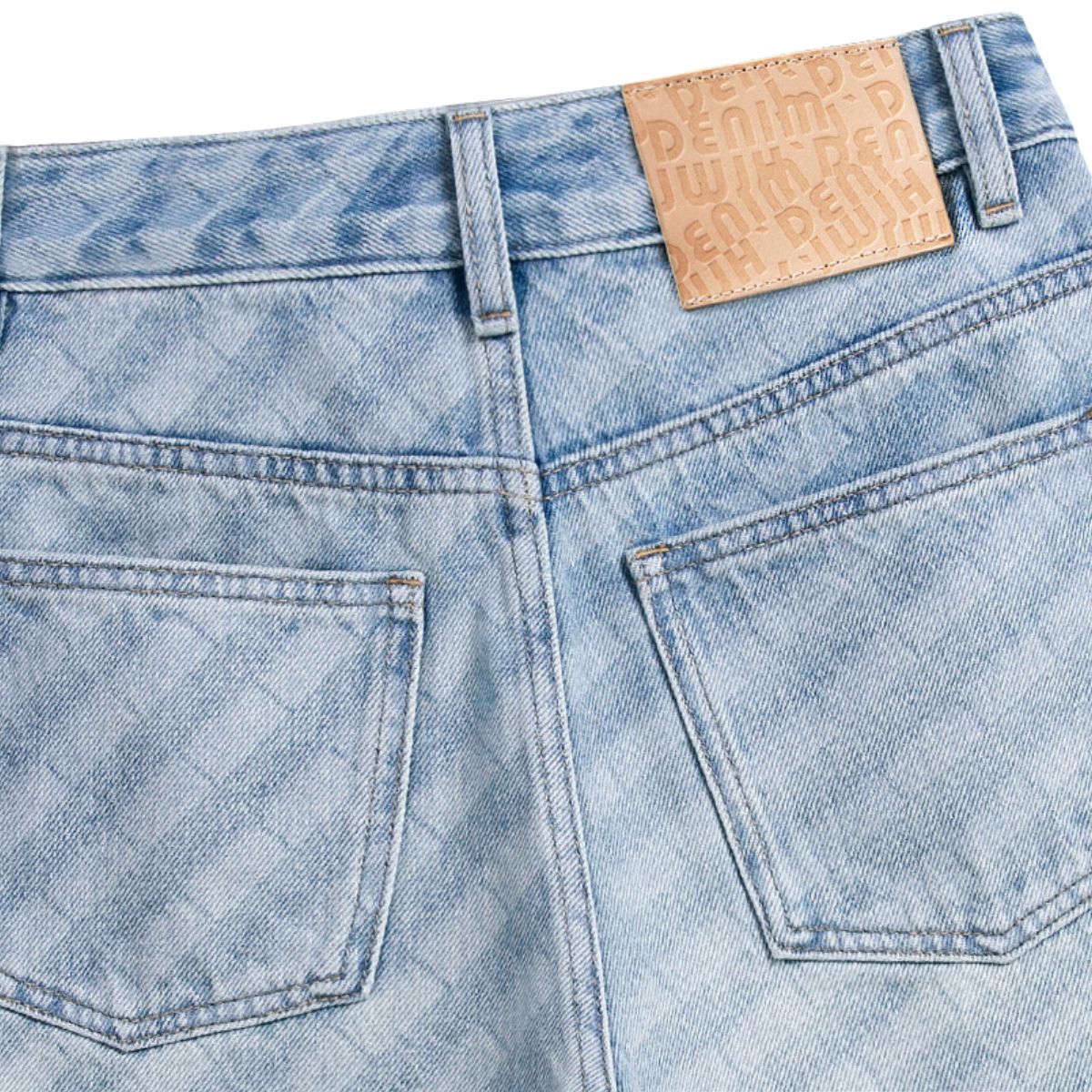 Faded Check Vintage Washed Denim Shorts