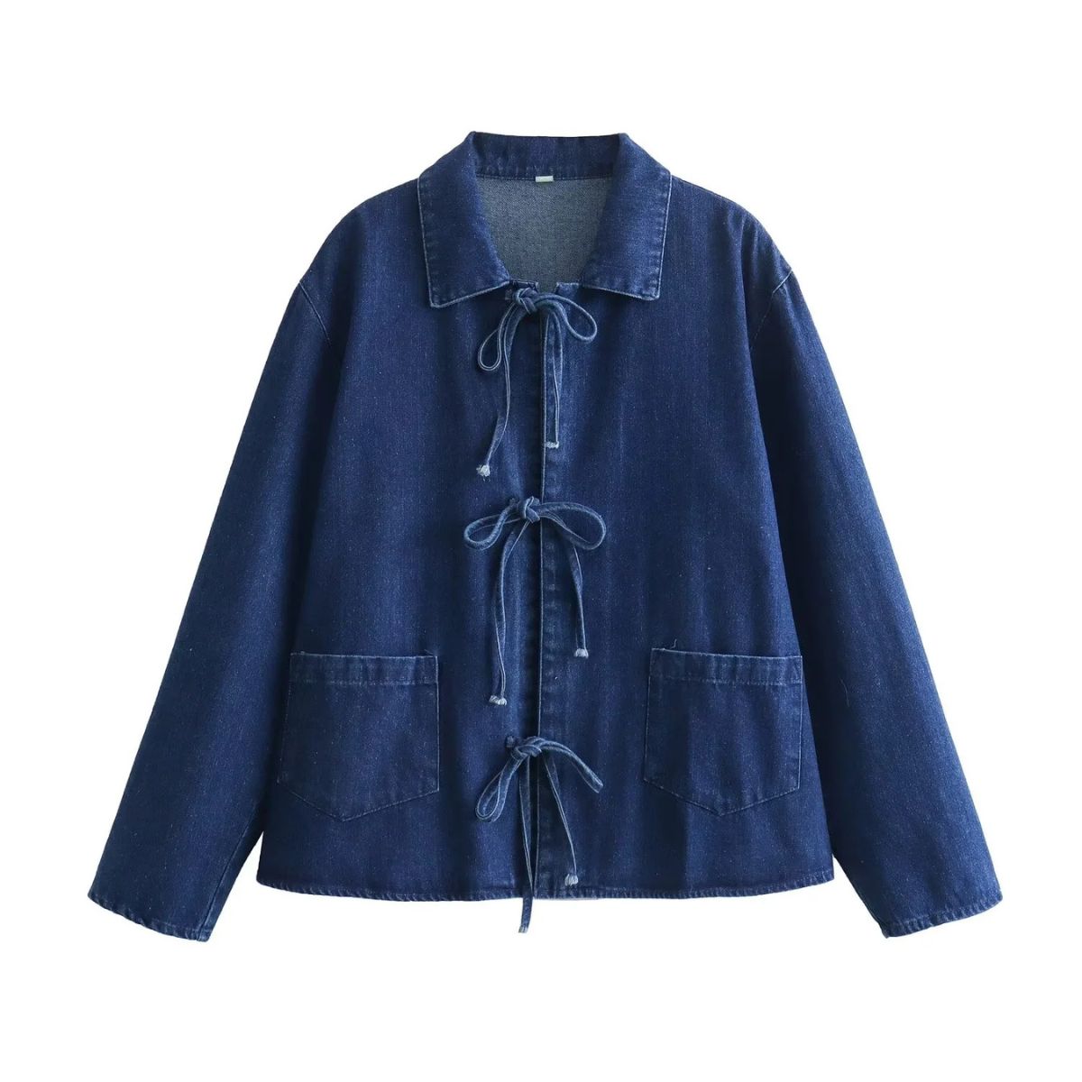 Women's Lapel Long-sleeved Lace-up Washed Denim Shirt