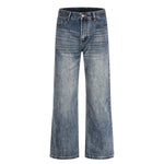 Men's Mid-Rise Straight-Leg Washed Denim Pants â€?Vintage Casual