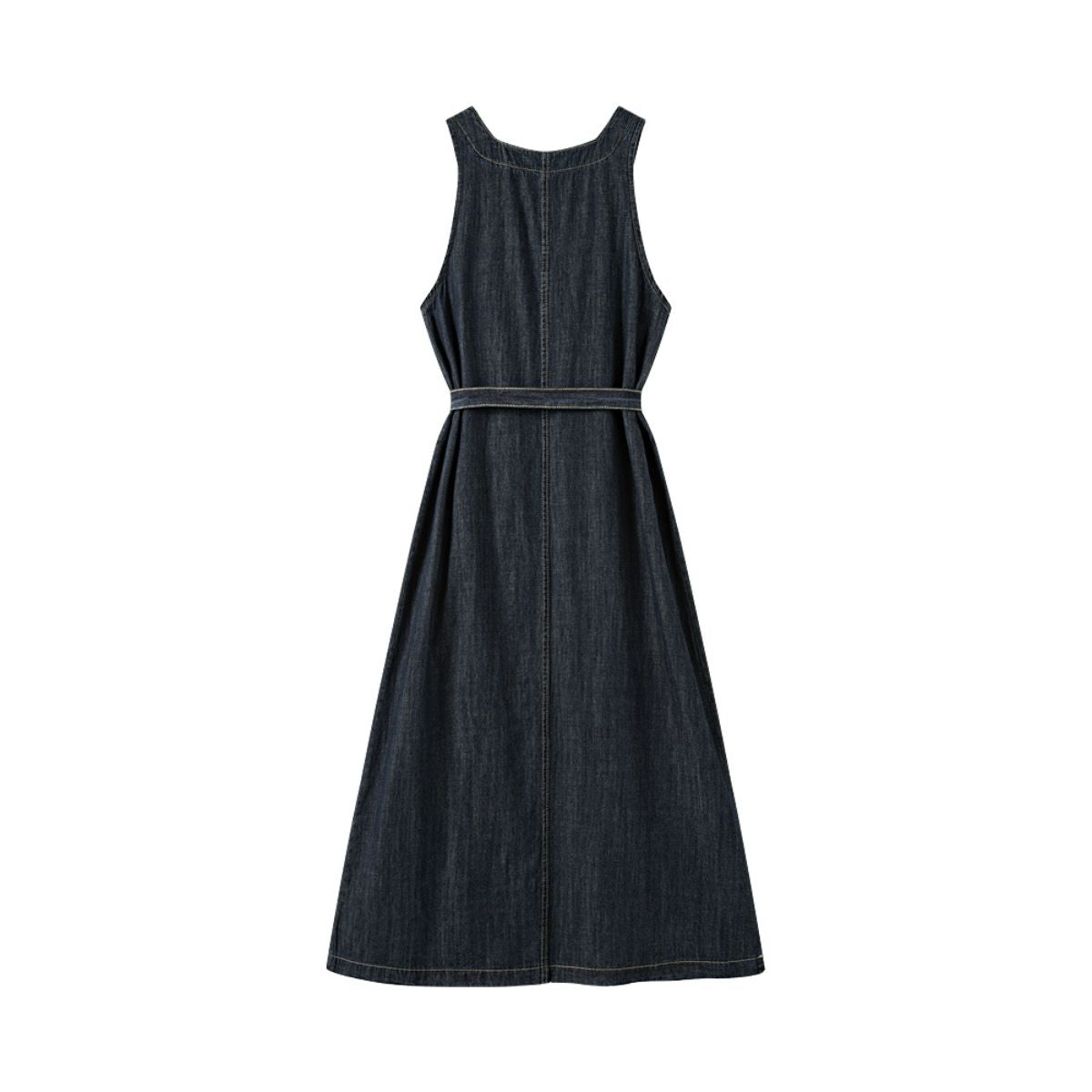 Sleeveless Self-Tied Denim Midi Dress