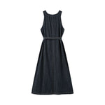 Sleeveless Self-Tied Denim Midi Dress