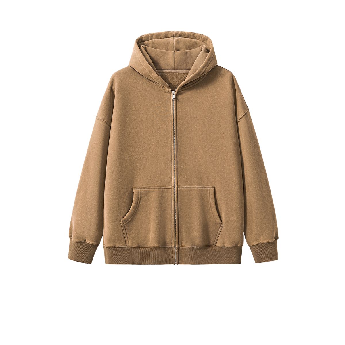 Stone Wash Zip-Front Fleece Hoodie