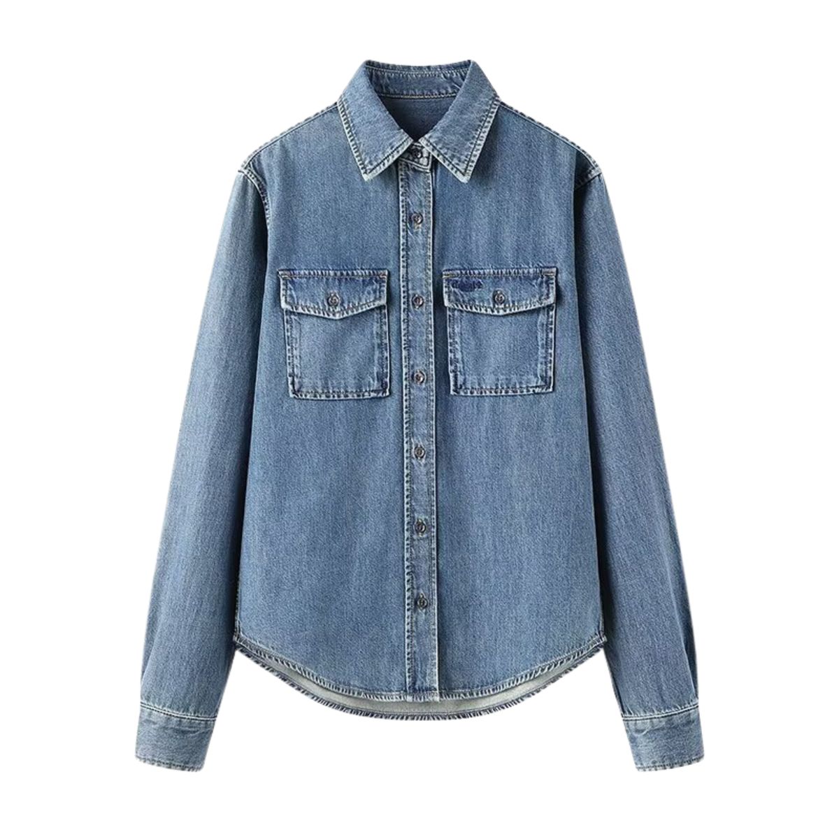 Women's Loose Long-sleeved Denim Shirt Top