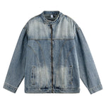 Men's Heavy Washed Distressed Retro Blue Simple Casual Denim Jacket