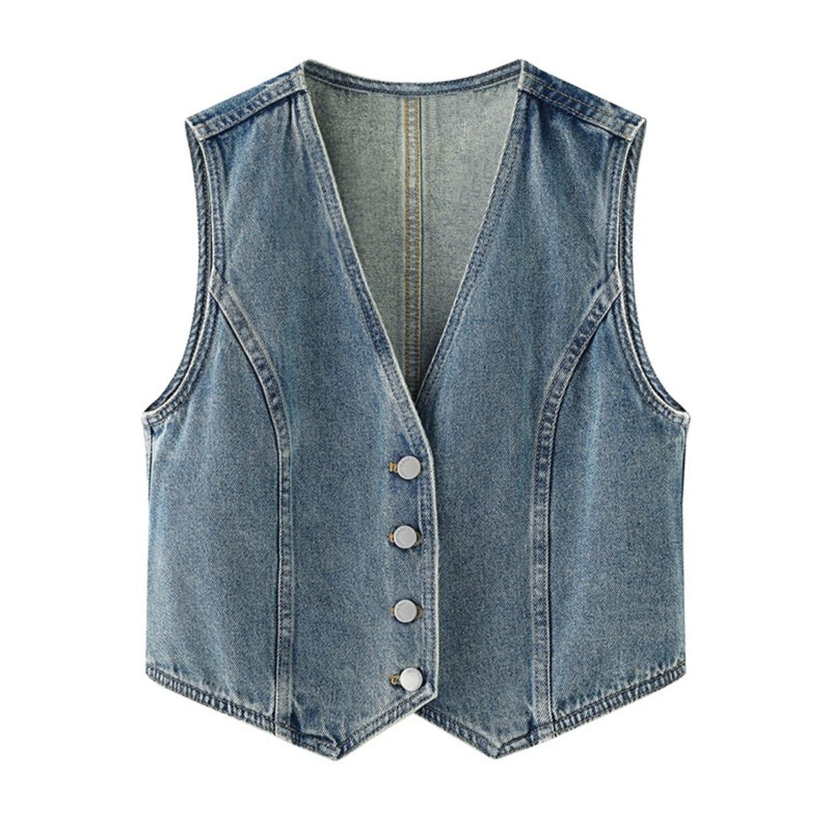 V-Neck Button-Front Denim Vest