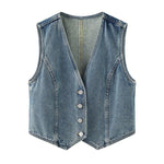 V-Neck Button-Front Denim Vest