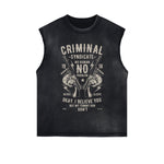 Criminal Syndicate Retro Graphic Sleeveless Faded Tee-INNBLAC Fashion Apparel