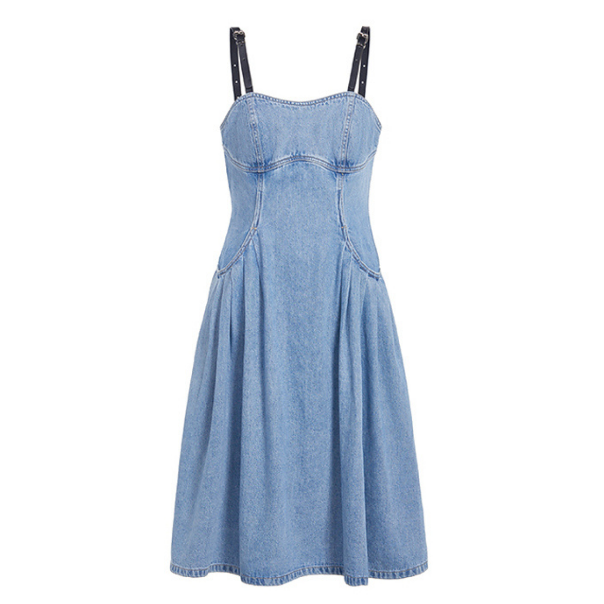 Women's Contrast-Strap Denim Midi Dress