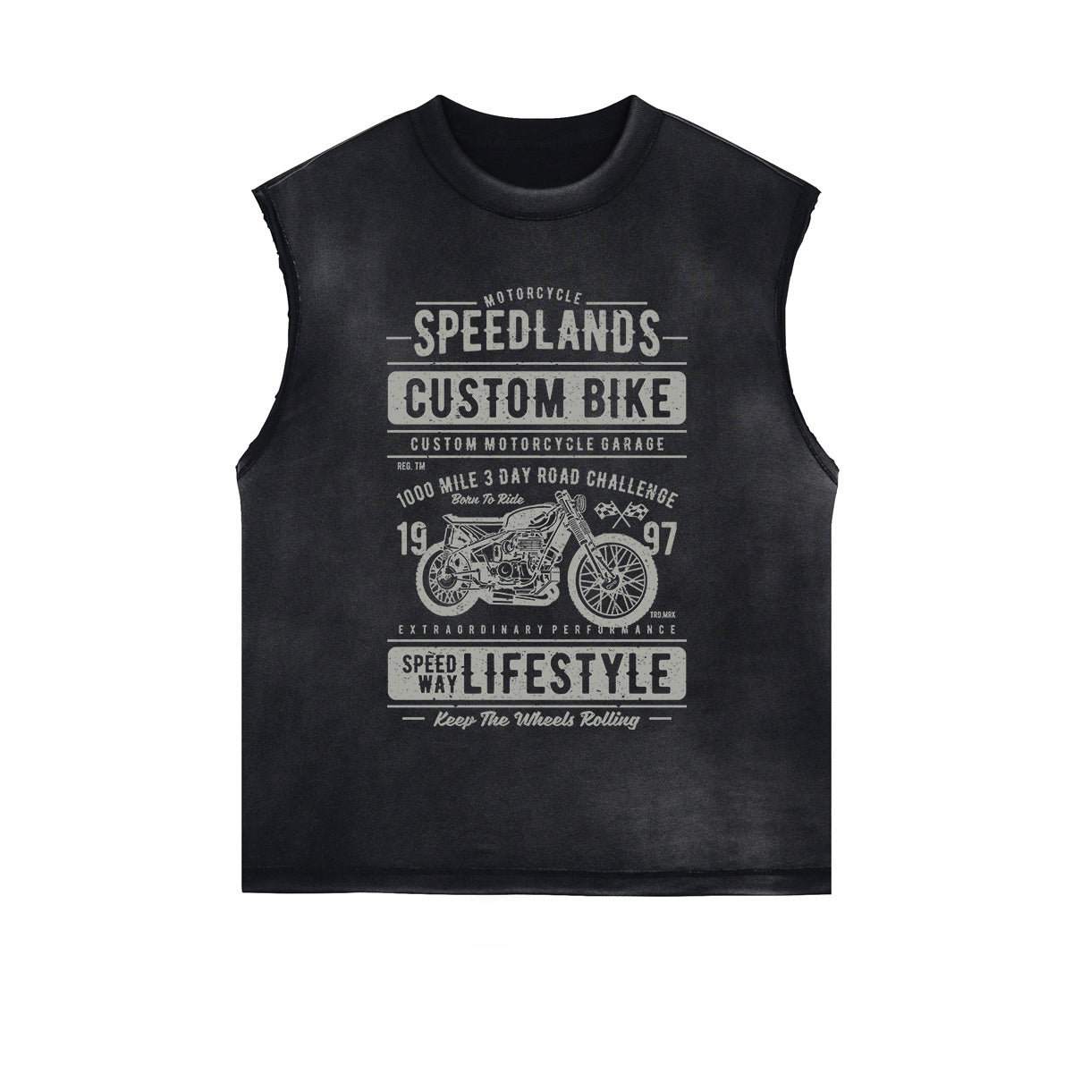 Speedlands Custom Bike Graphic Sleeveless Faded Tee-INNBLAC Fashion Apparel