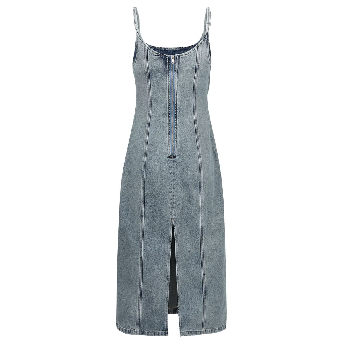 Front-Zipper Bodycon Denim Midi Dress