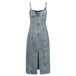 Front-Zipper Bodycon Denim Midi Dress