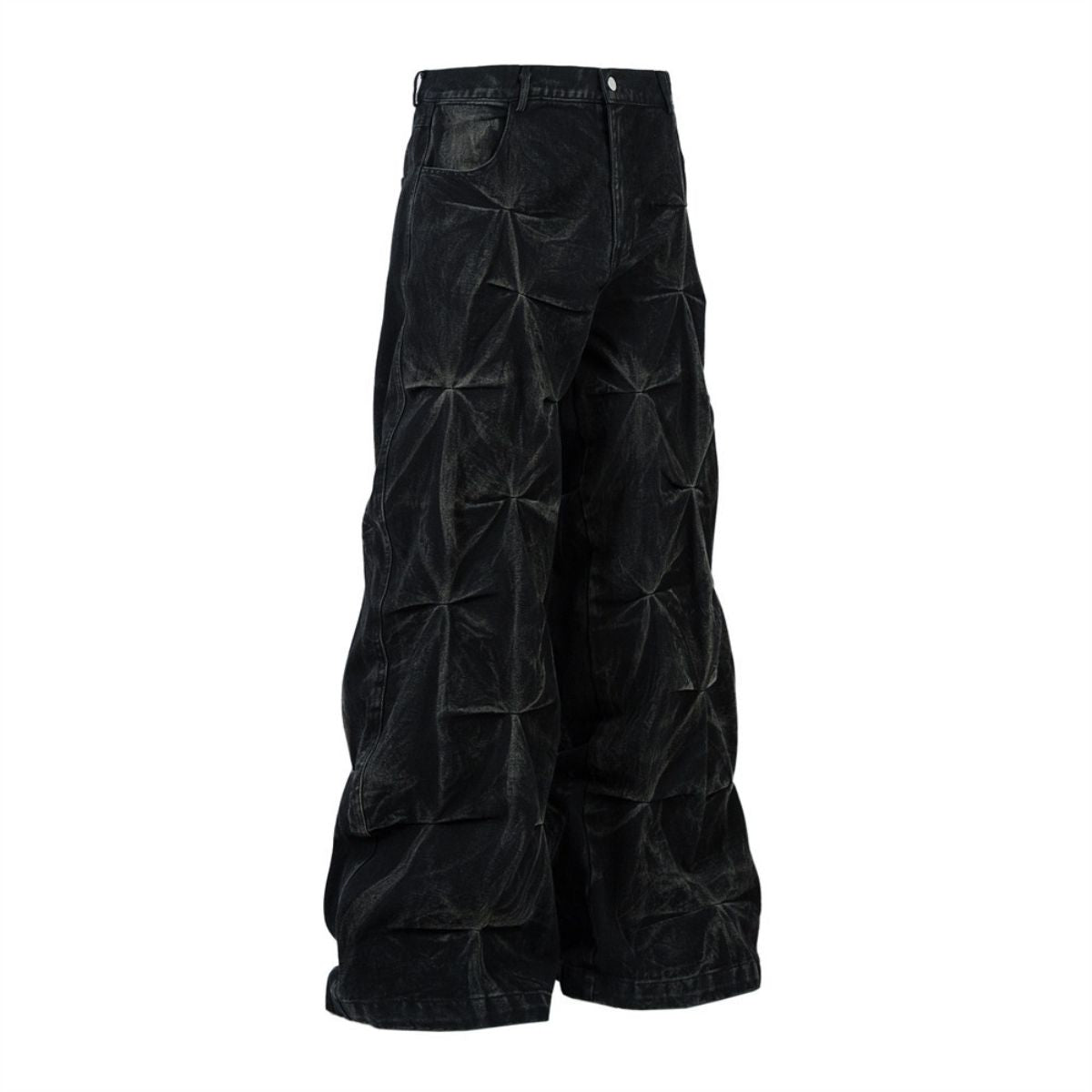Men's Tie-Dye Denim Pants Heavy Pleated Distressed Loose Wide Leg