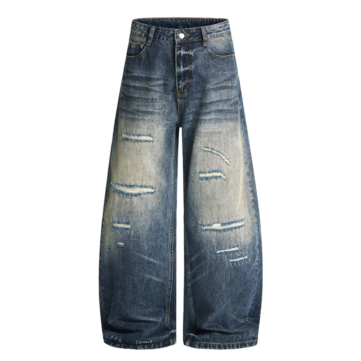 Ripped Wide Leg Vintage Fade Distressed Denim Jeans