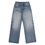 Vintage Washed Crease Effect Wide Leg Baggy Denim Jeans