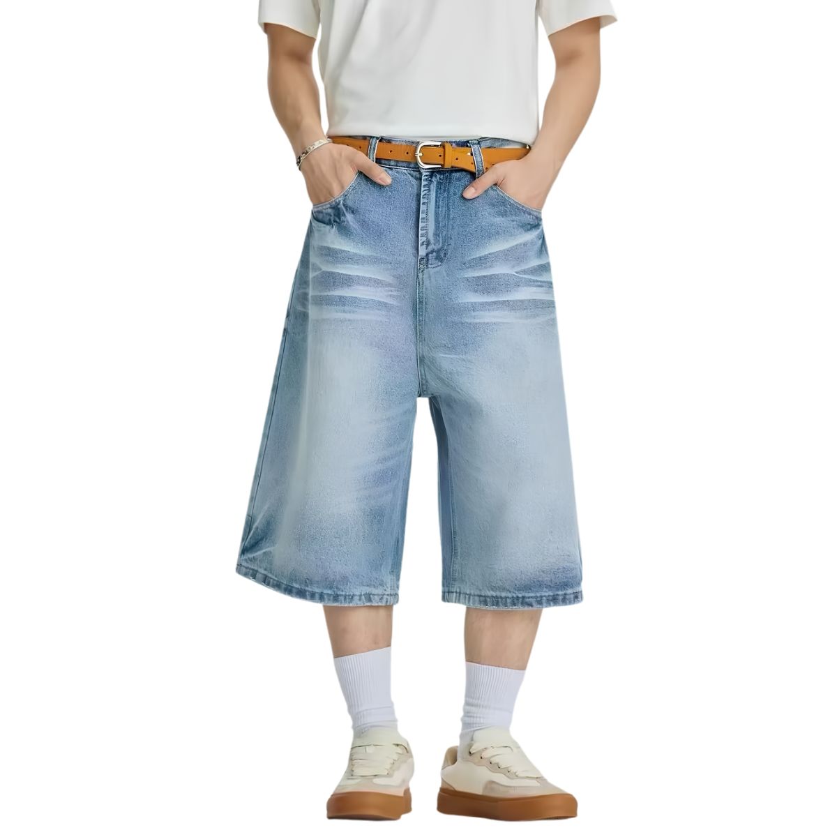 Vintage Wash Wide Leg Denim Shorts