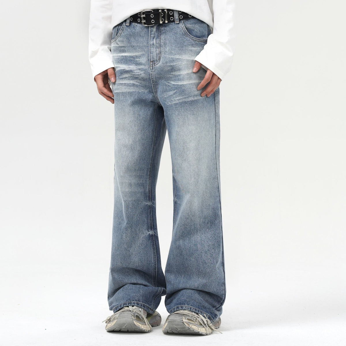 Washed Wrinkles Baggy Jeans-INNBLAC Fashion Apparel