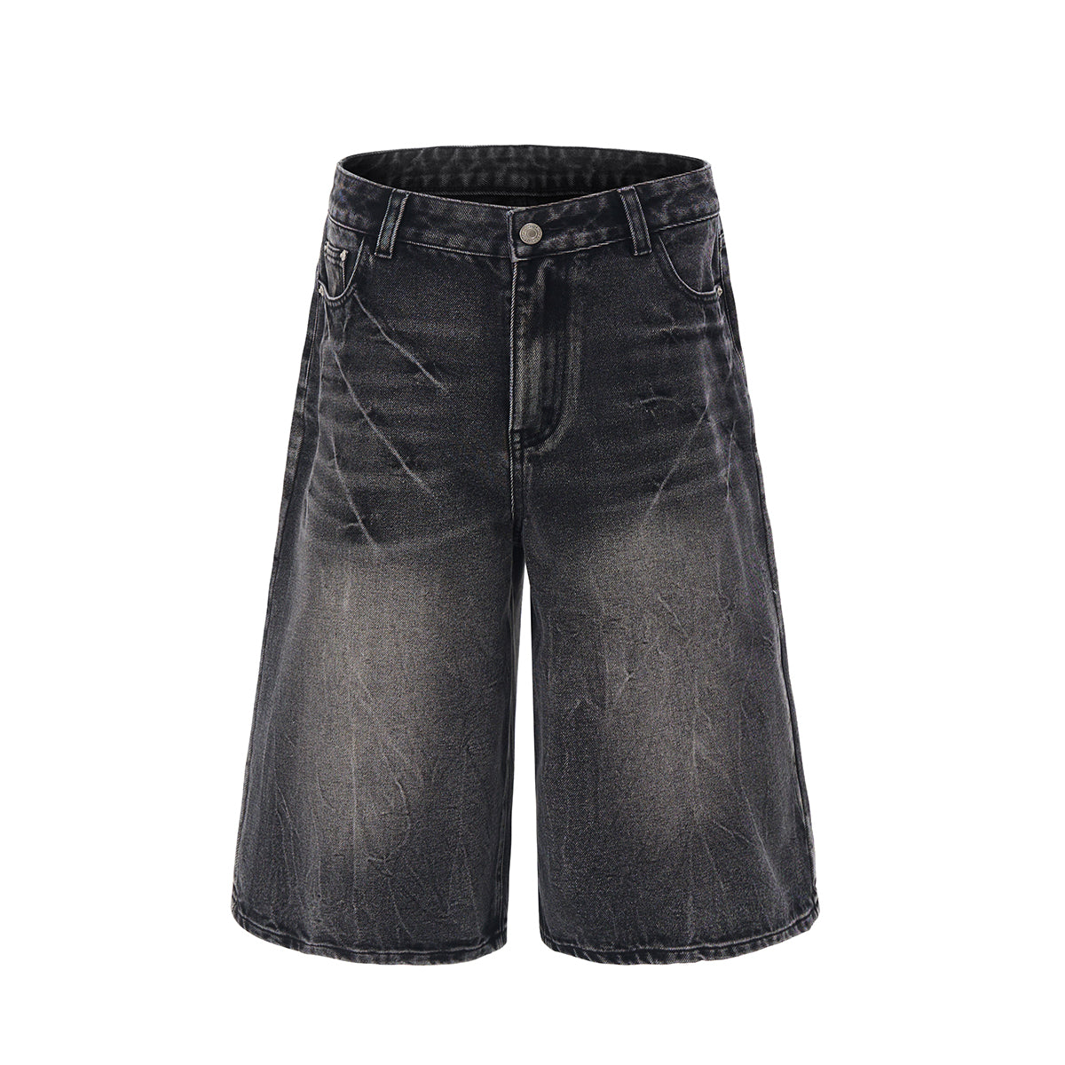 Wide-Leg Bermuda Washed Denim Shorts