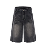 Wide-Leg Bermuda Washed Denim Shorts