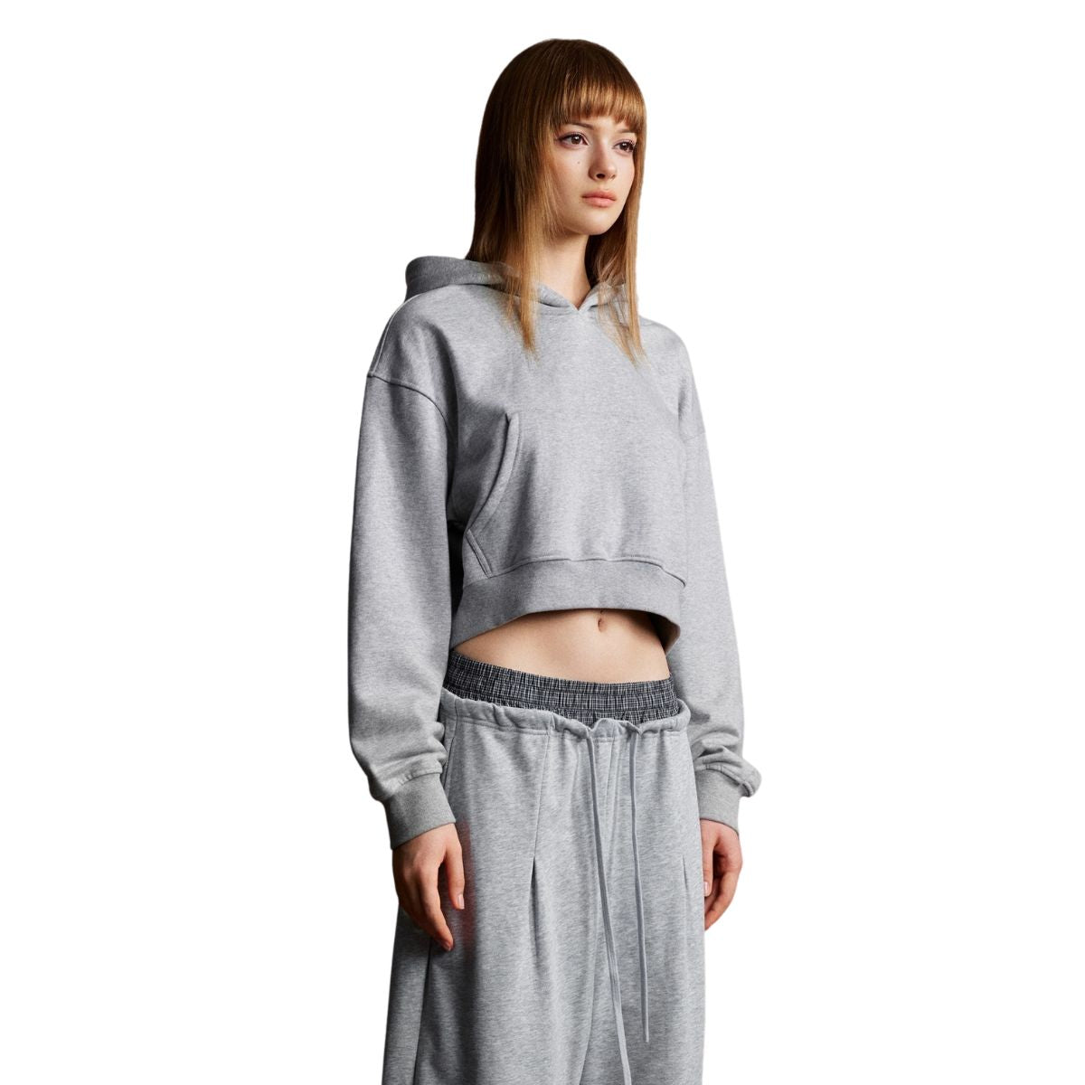 Solid Kangaroo Pocket Crop Hoodie