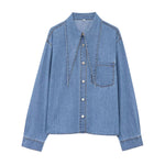 Women's Denim Shirt Stylish Blouse Layered Design Top