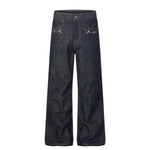 Raw Denim Wide Leg Metal Hardware Jeans