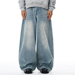 Relaxed Fit Wide Leg Denim Jeans Vintage Washed