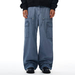 Wide Leg Cargo Pants Elastic Waistband Multi Pocket