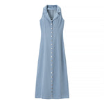 Light Blue Button-Front Denim Maxi Dress