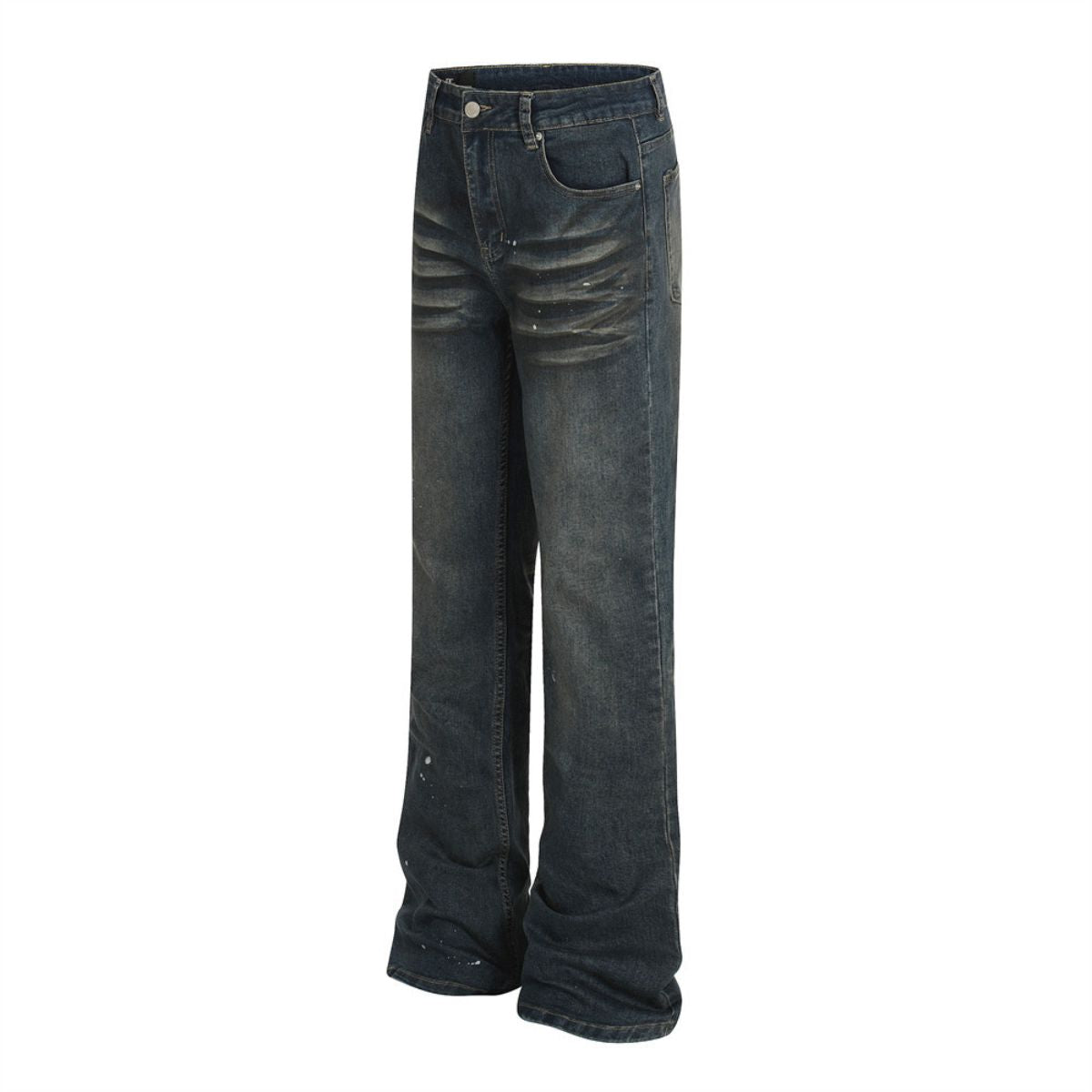 Men's Distressed Paint Splatter Denim Pants Vintage Loose Flare