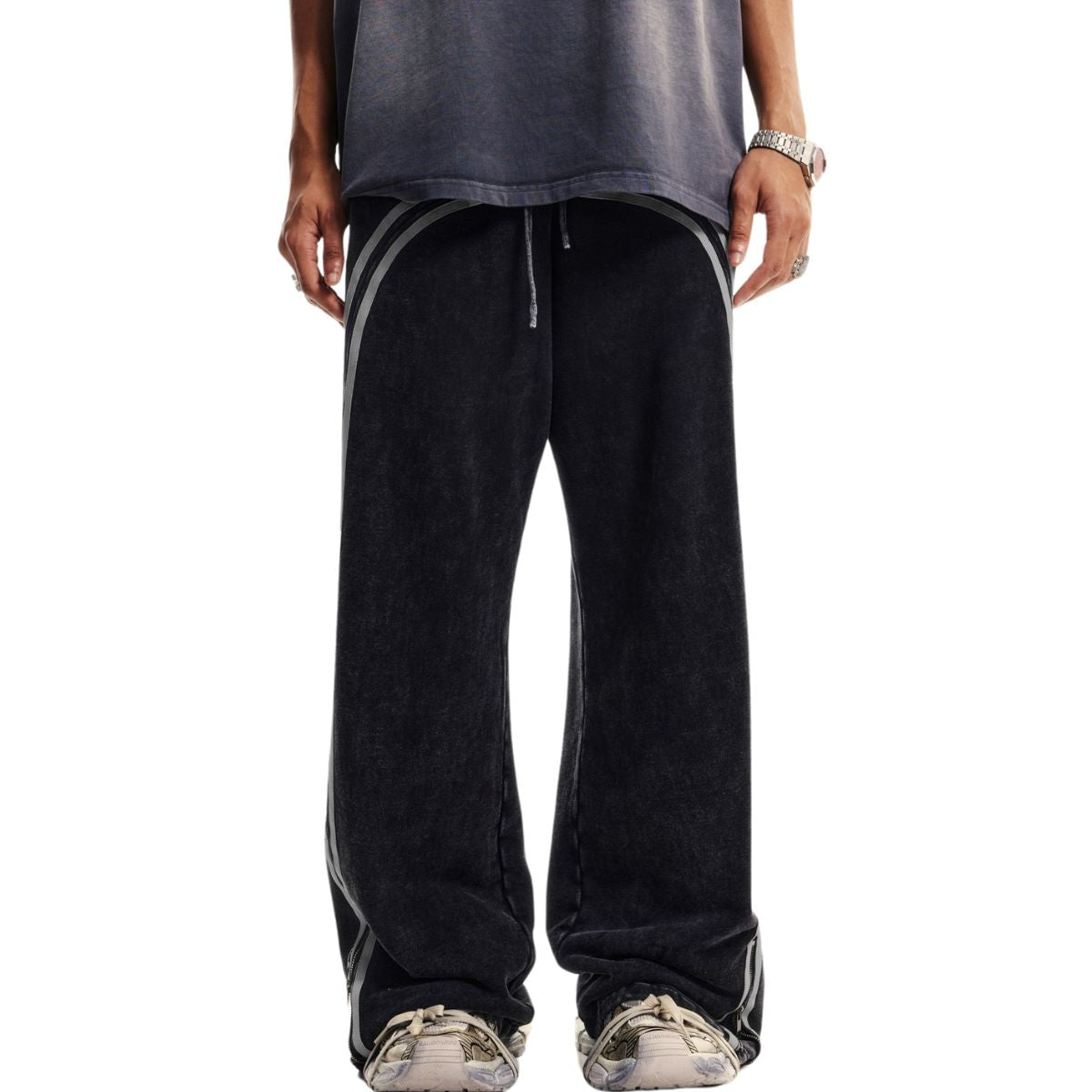 Contrast Arc Stripe Baggy Trousers-INNBLAC Fashion Apparel