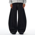 Curved Seam Wide Leg Denim Trousers Dark Indigo Wash