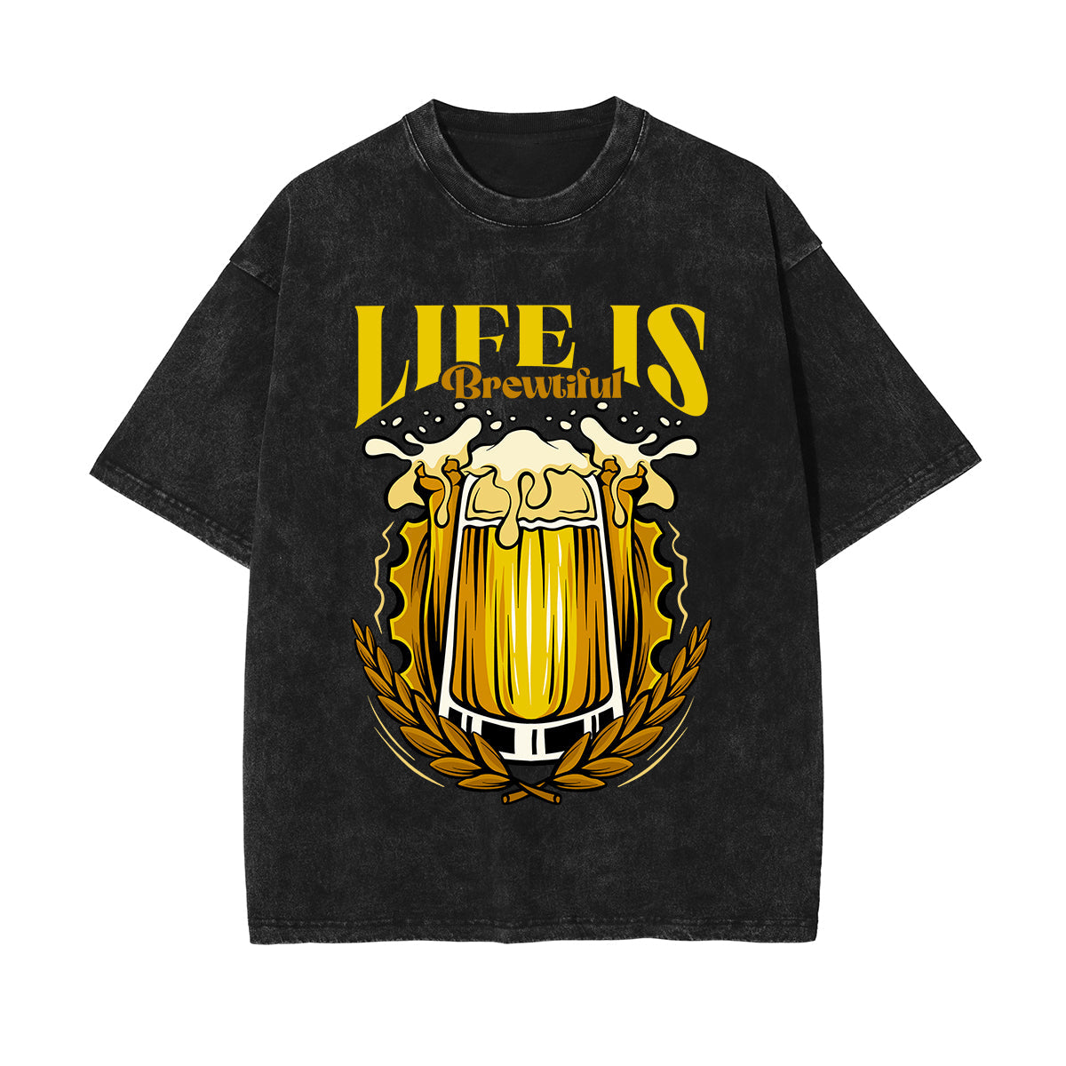 Life is Brewtiful Graphic Washed Tee-INNBLAC Fashion Apparel