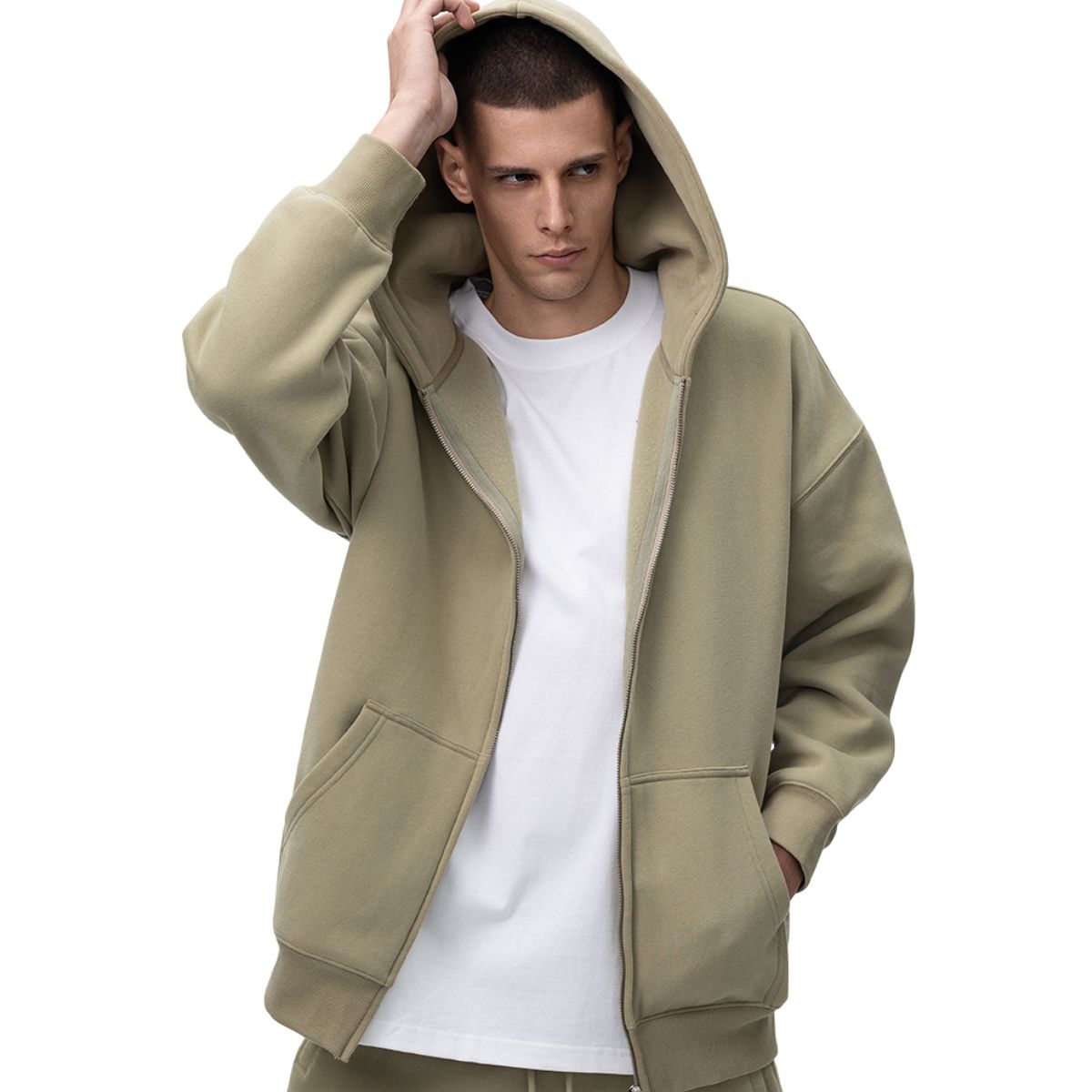 Heavyweight Double-Slider Zipper Fleece Hoodie