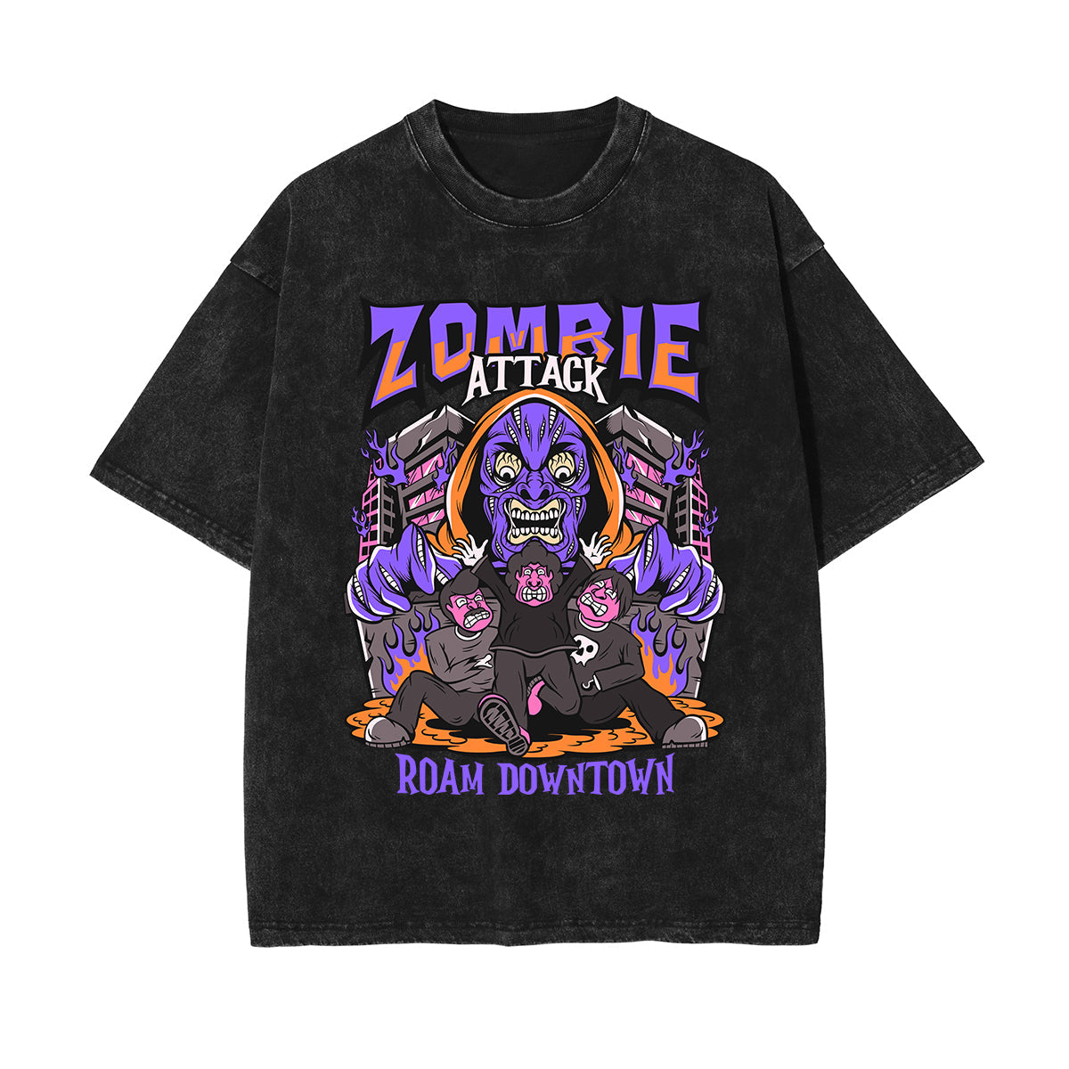 Zombie Attack Graphic Washed Tee-INNBLAC Fashion Apparel