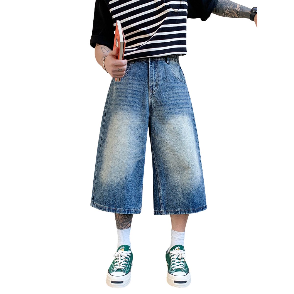 Vintage Sand Wash Straight Leg Denim Shorts