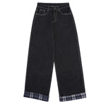 Plaid Cuff Baggy Jeans